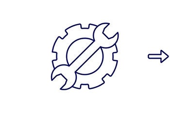 Icon drawing of a wrench over a gear with arrow pointing away